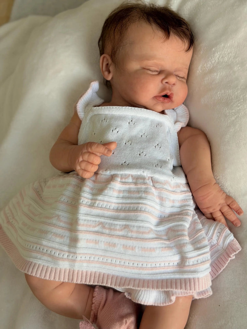 Knit Pointelle Romper Dress for Reborn Baby Girl doll size 0-3 mo and Socks