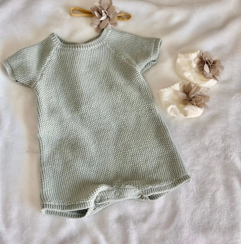 Sage Green Knit Romper Set 0-3 Months For Reborn baby doll