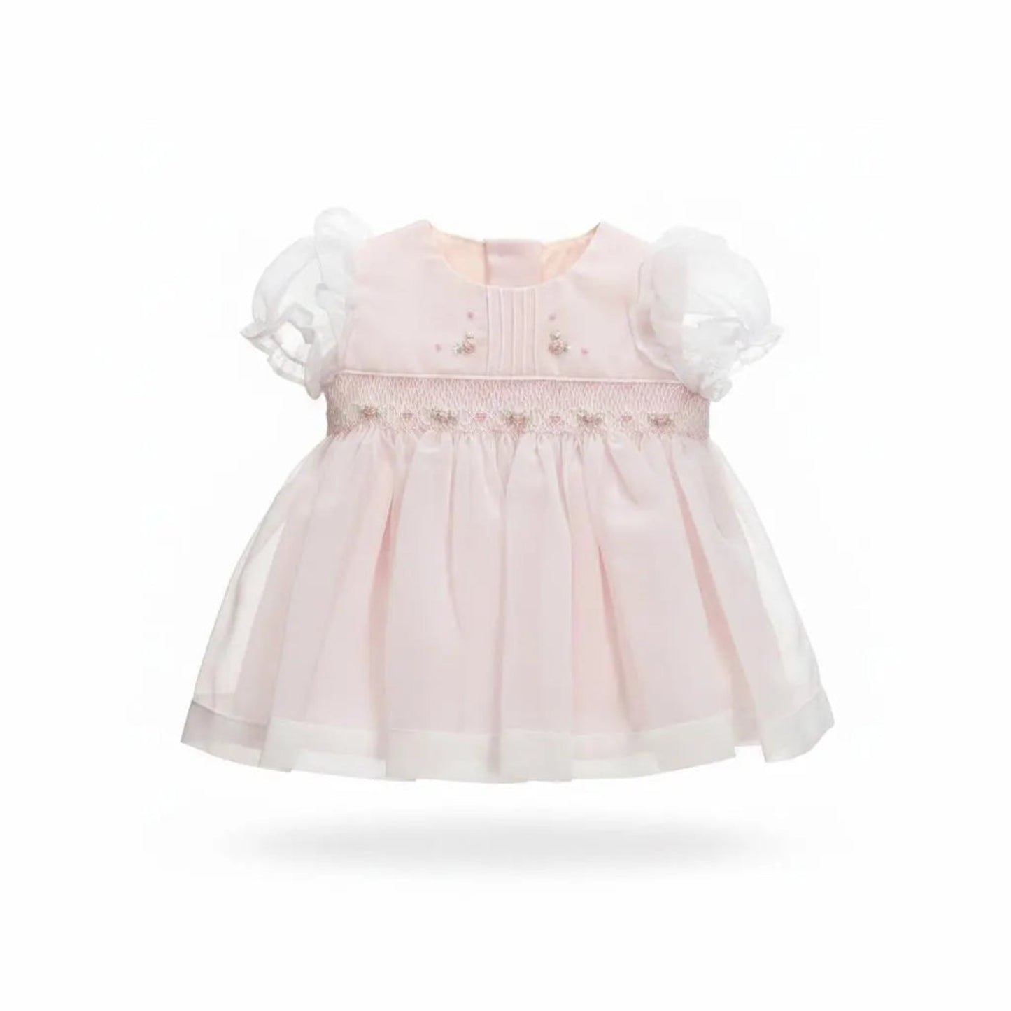 Size 00 up to 8 lbs.   Blush Smocked Dress Headband Set