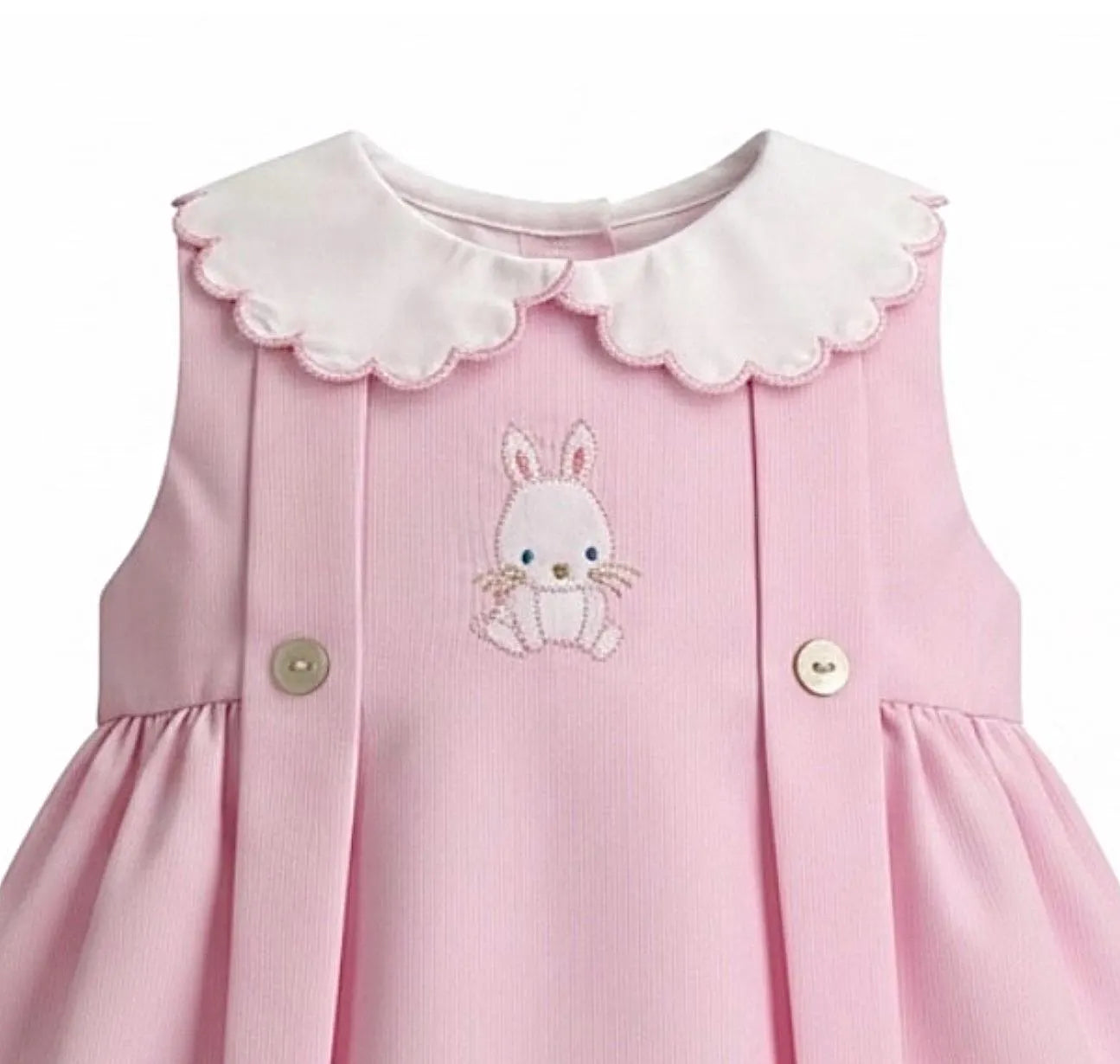 Size 6 mo. Embroidered bunny Soft Pink Pique  Dress & bloomer set