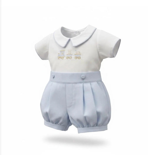 Size Newborn Boy Bubble Short Outfit embroidered choo choo