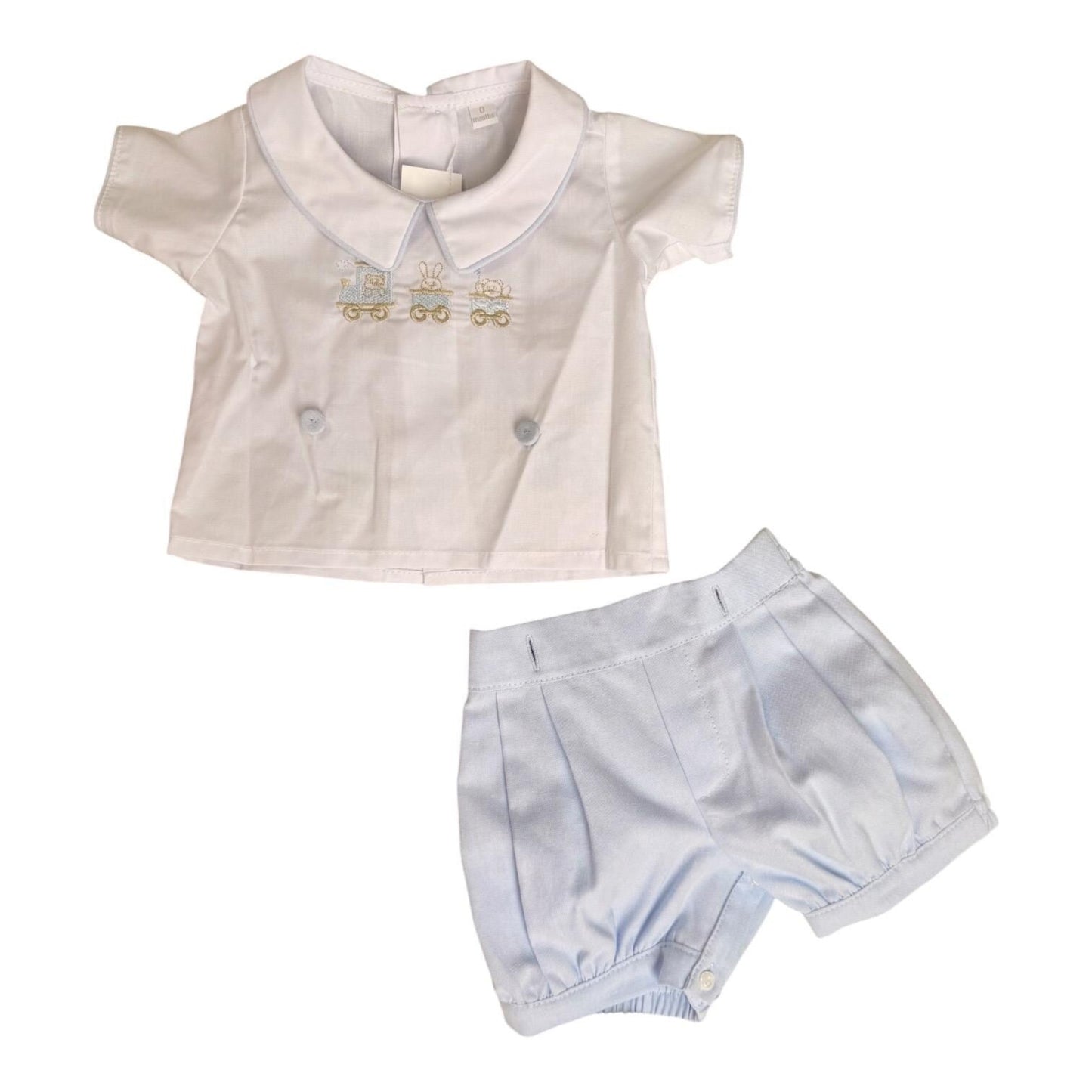 Size Newborn Boy Bubble Short Outfit embroidered choo choo