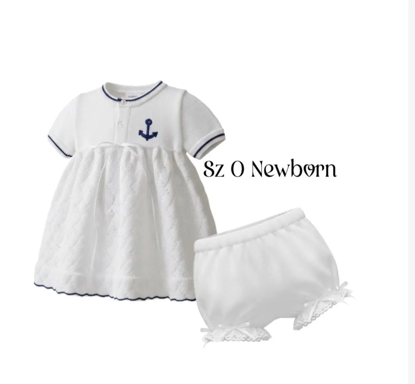 Size Newborn Classic Nautical Knit Dress & Bloomers Set
