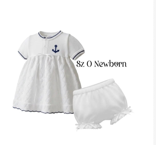 Size Newborn Classic Nautical Knit Dress & Bloomers Set