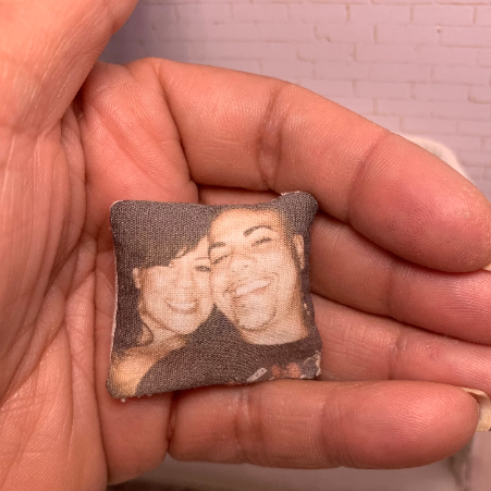 Your Photo on a miniature Pillow. Memorial portrait dollhouse decor image 0