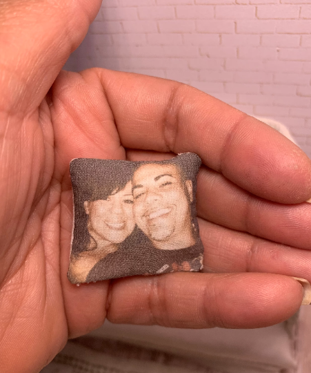 Your Photo on a miniature Pillow. Memorial portrait dollhouse decor image 0