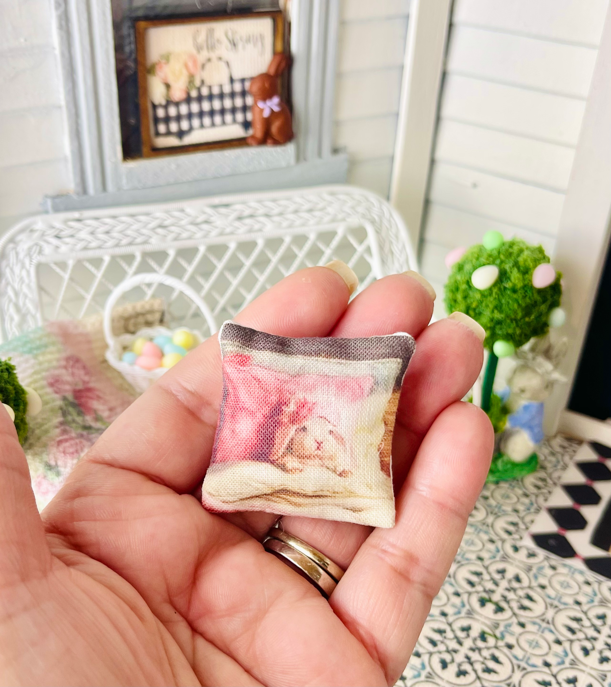 1:12 Scale Miniature Bunny Pillow for dollhouse  image 1