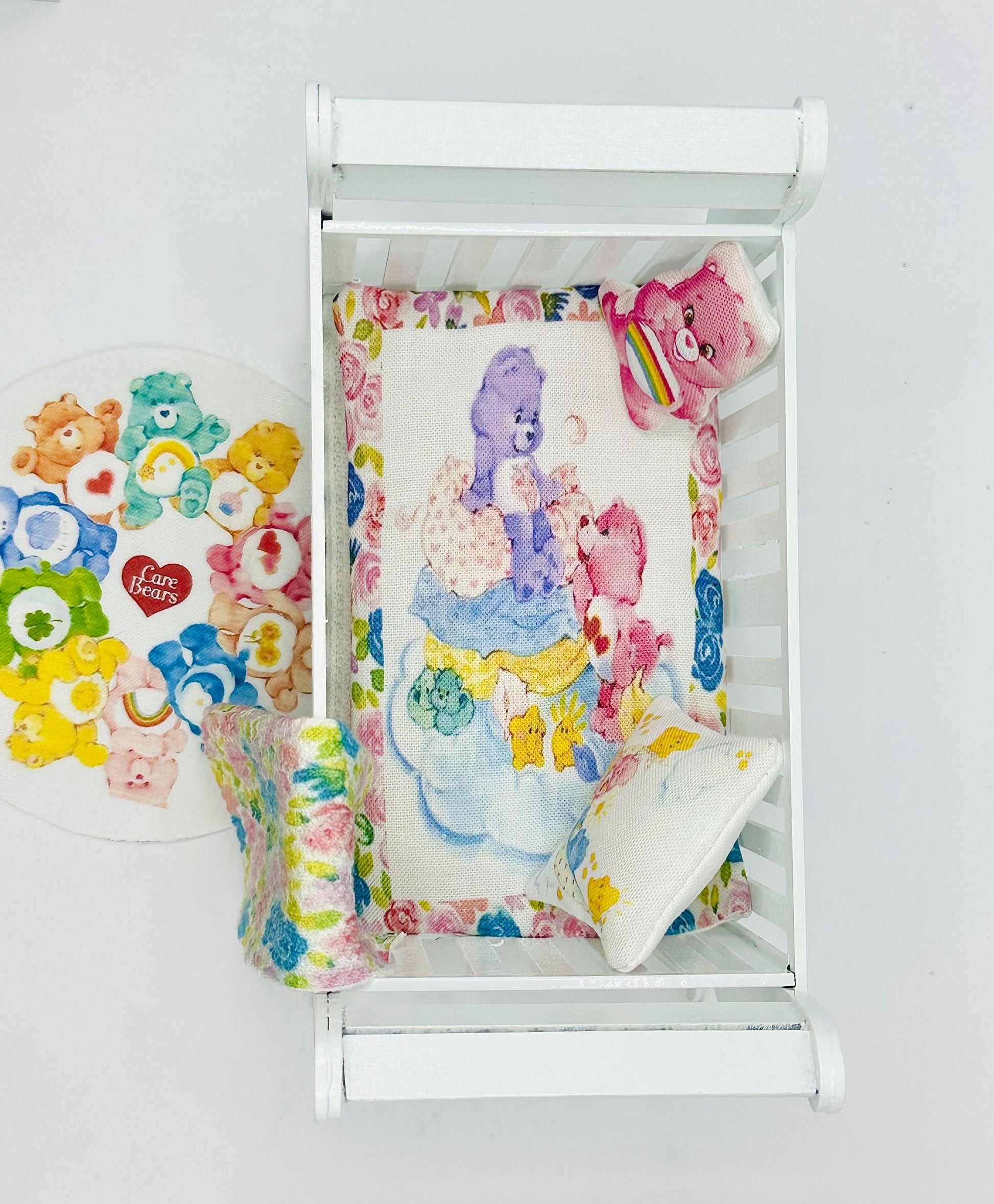 1:12 Crib with Carebear bedding Set for dollhouse  image 2