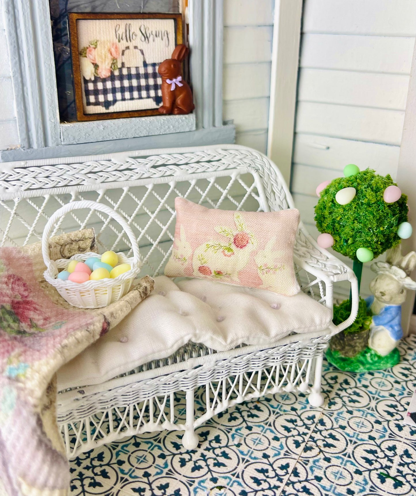 1:12 Scale Miniature Long Shabby Chic Bunnies Pillow image 0
