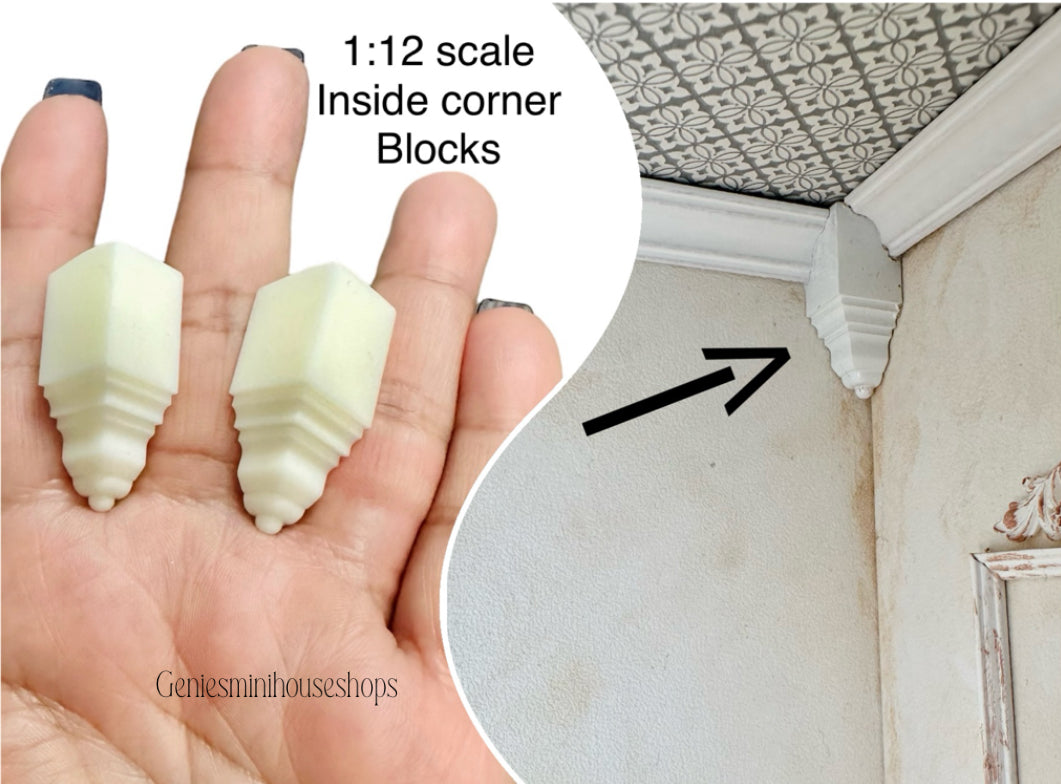 1:12 Scale Dollhouse Inside Corner Block 2 pc for crown moulding  image 0