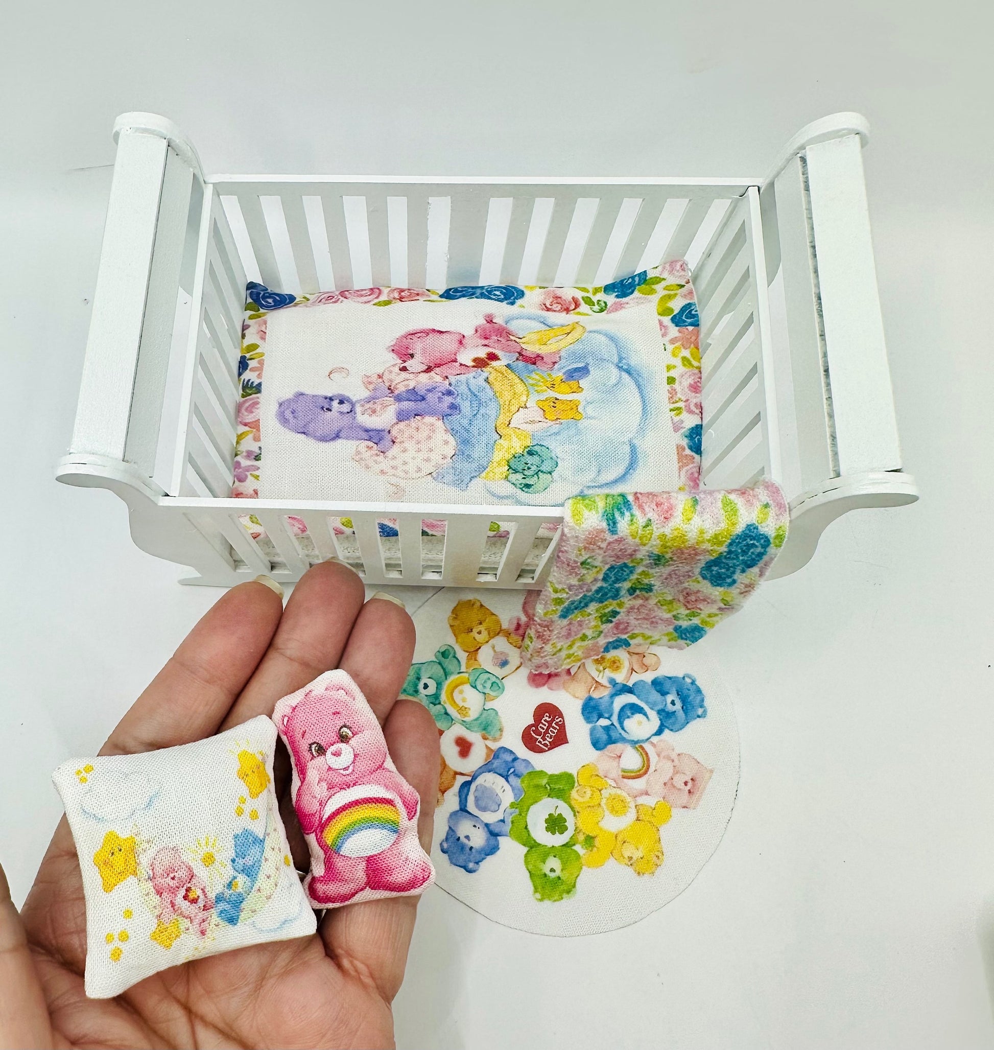 1:12 Crib with Carebear bedding Set for dollhouse  image 1