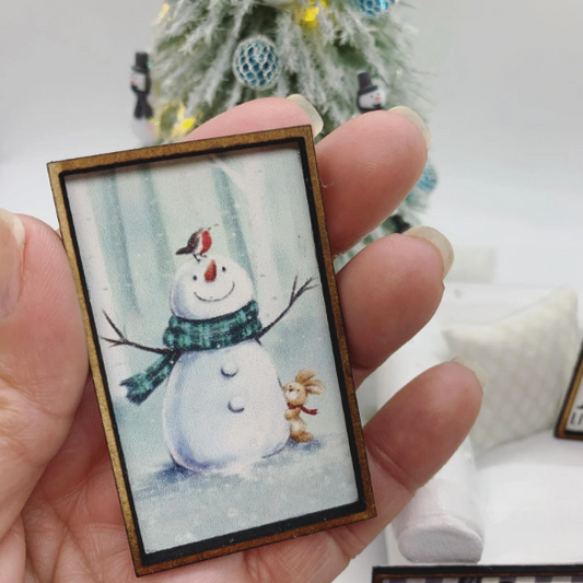 Snowman Framed Art for dollhouse décor image 0