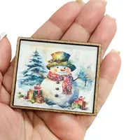 1:12 Scale Snowman Framed Art for dollhouse décor