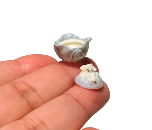 1:12 Scale Bunny Pastel Blue  Cabbage Bowl With Lid