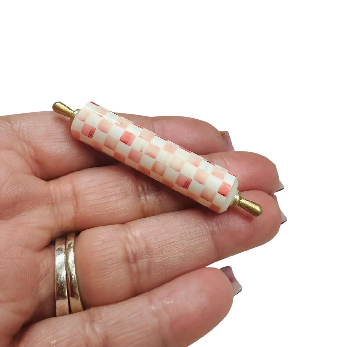1:6 Scale Miniature Pink Rolling Pin for dollhouse décor