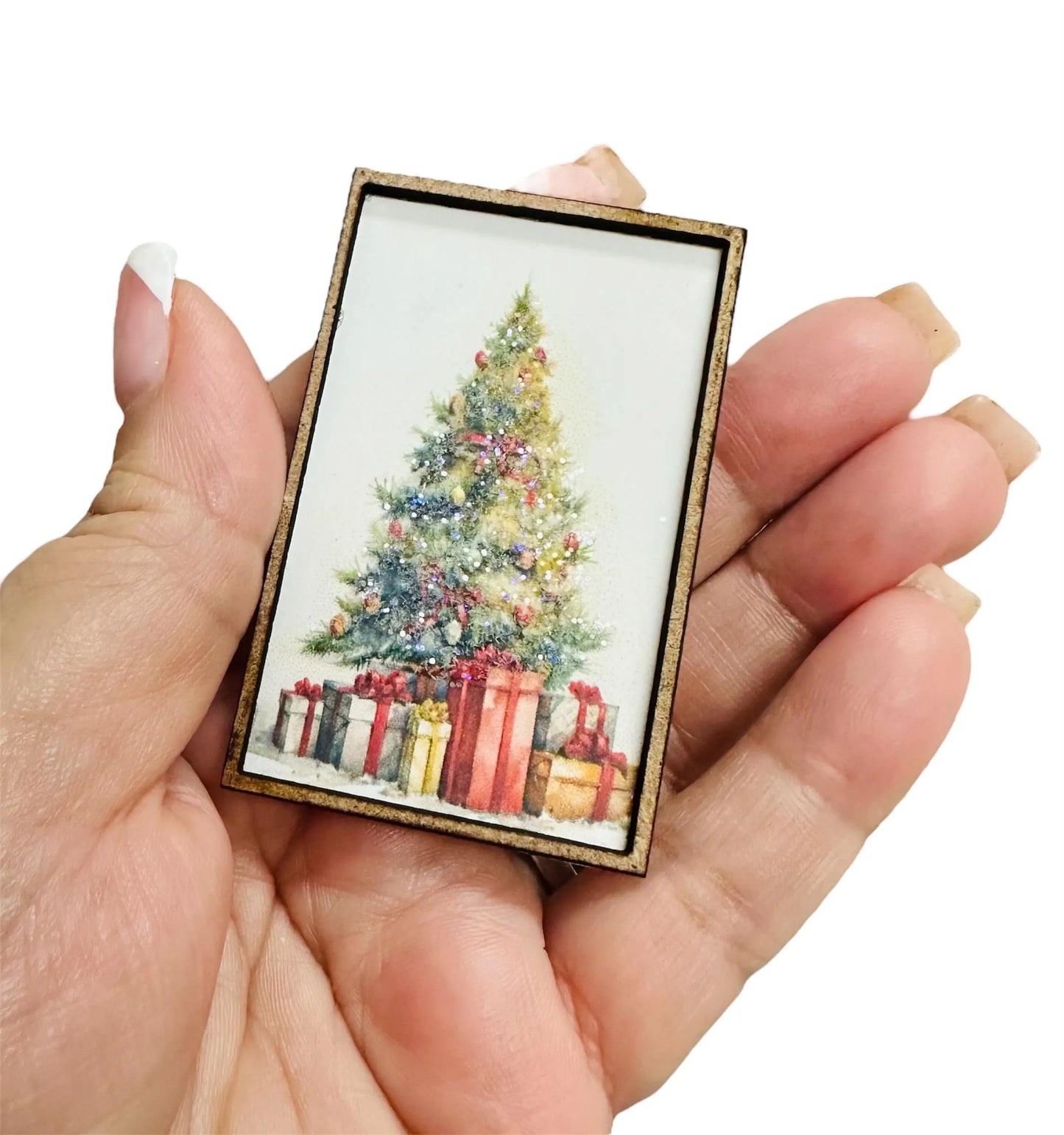 1:12 Scale Miniature Glitter Christmas Tree Framed Art
