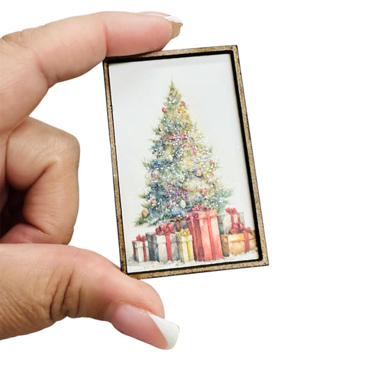 1:12 Scale Miniature Glitter Christmas Tree Framed Art