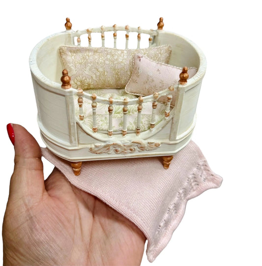 1:12 Scale Miniature Dollhouse Crib with Bedding