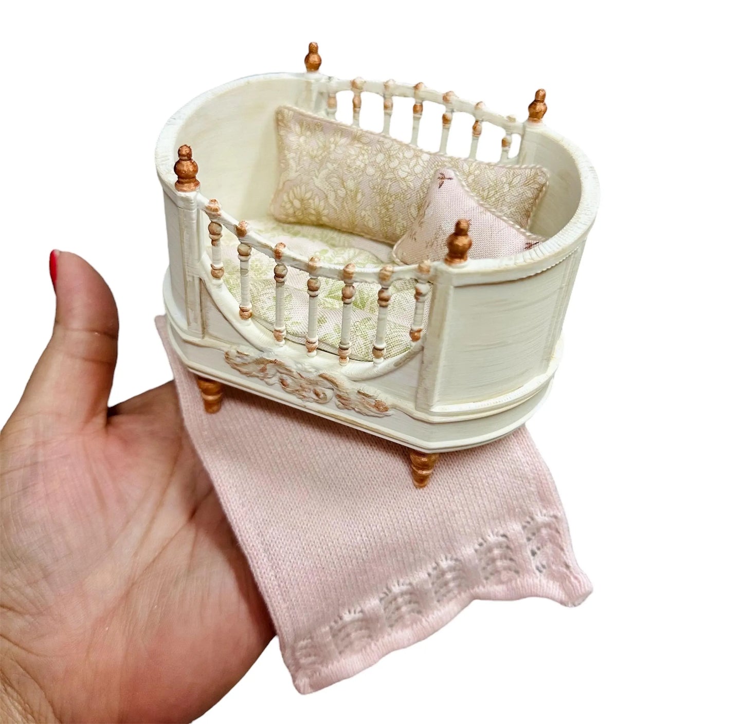 1:12 Scale Miniature Dollhouse Crib with Bedding