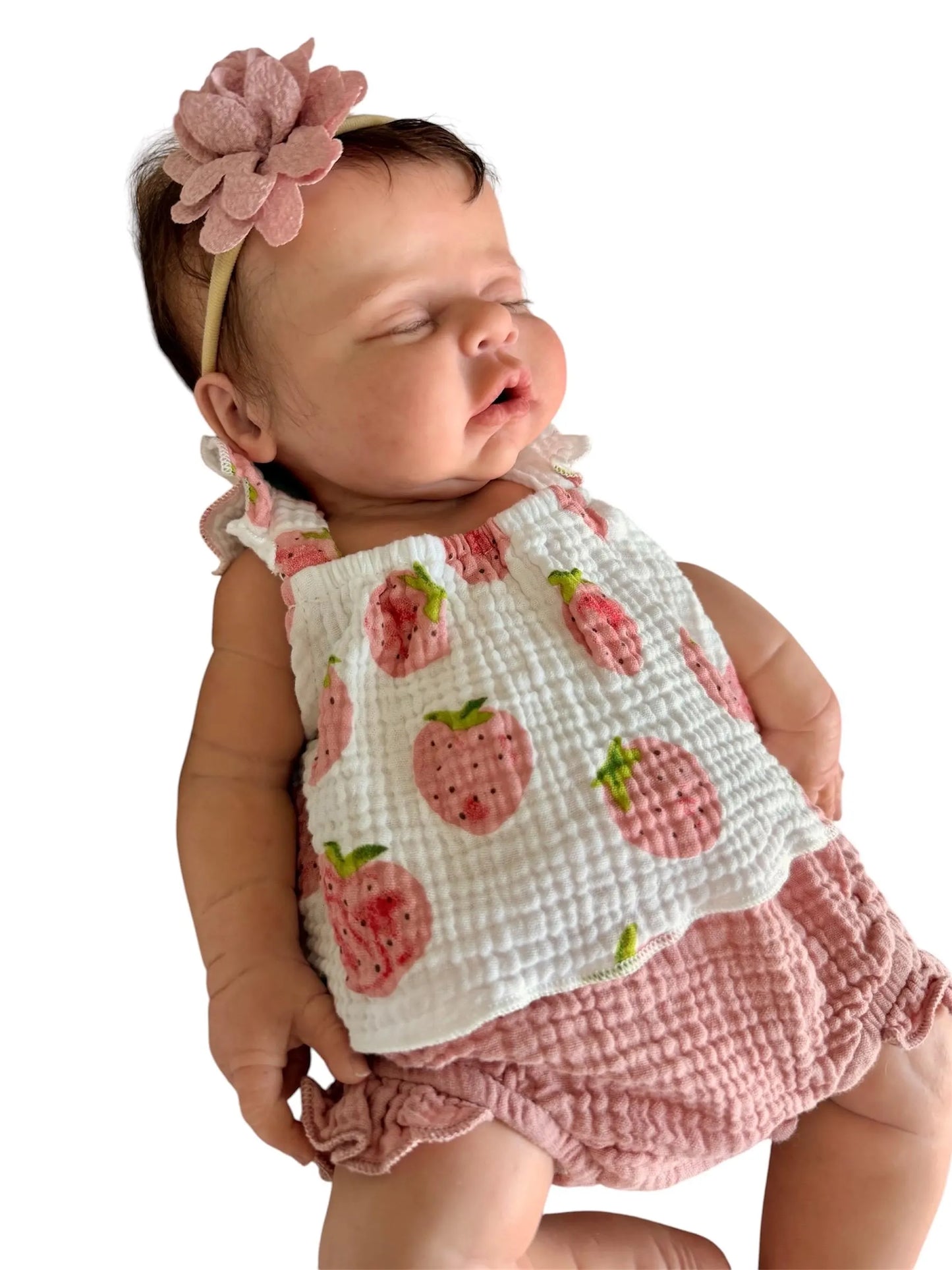 Berry Sweet Muslin 2-Piece Set + Headband Size 0-3 For Reborn Baby Girl Doll