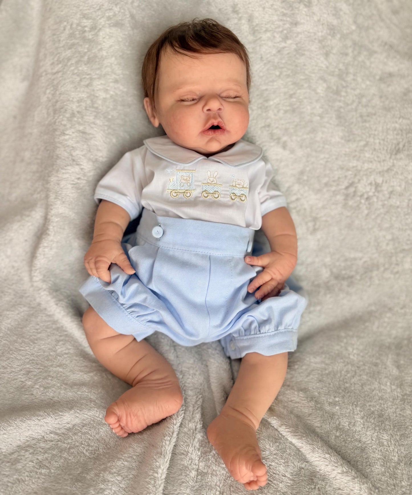 Size Newborn Boy Bubble Short Outfit embroidered choo choo