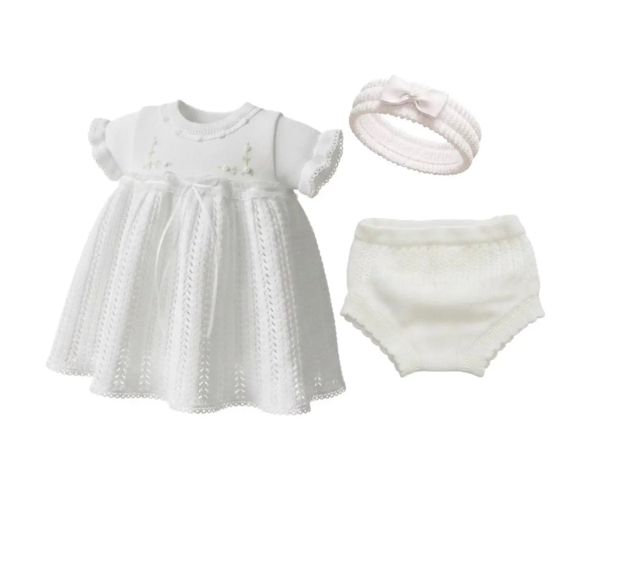 Newborn Knit  Pointelle Dress Layette Set for Baby or Reborn