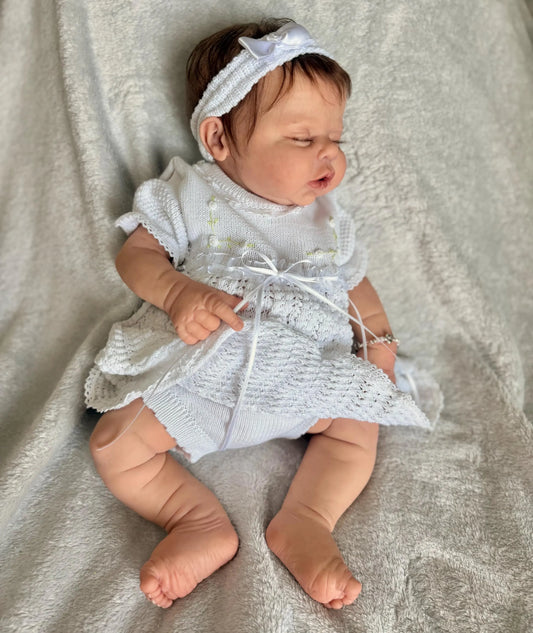 Newborn Knit  Pointelle Dress Layette Set for Baby or Reborn